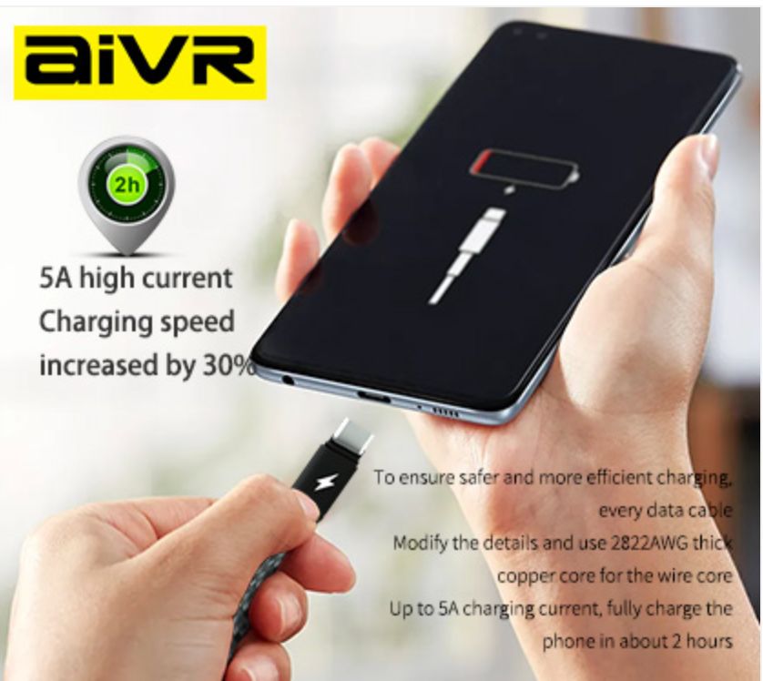 Aivr K371R 3in1 USB-A to Lightning+ Dual Type-C Cable, 1M Black