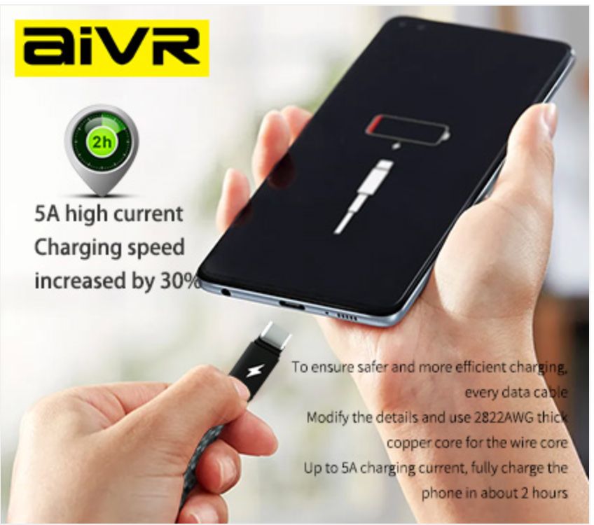 Aivr K375R-2I USB-A to Lightning Cable, 2M Black