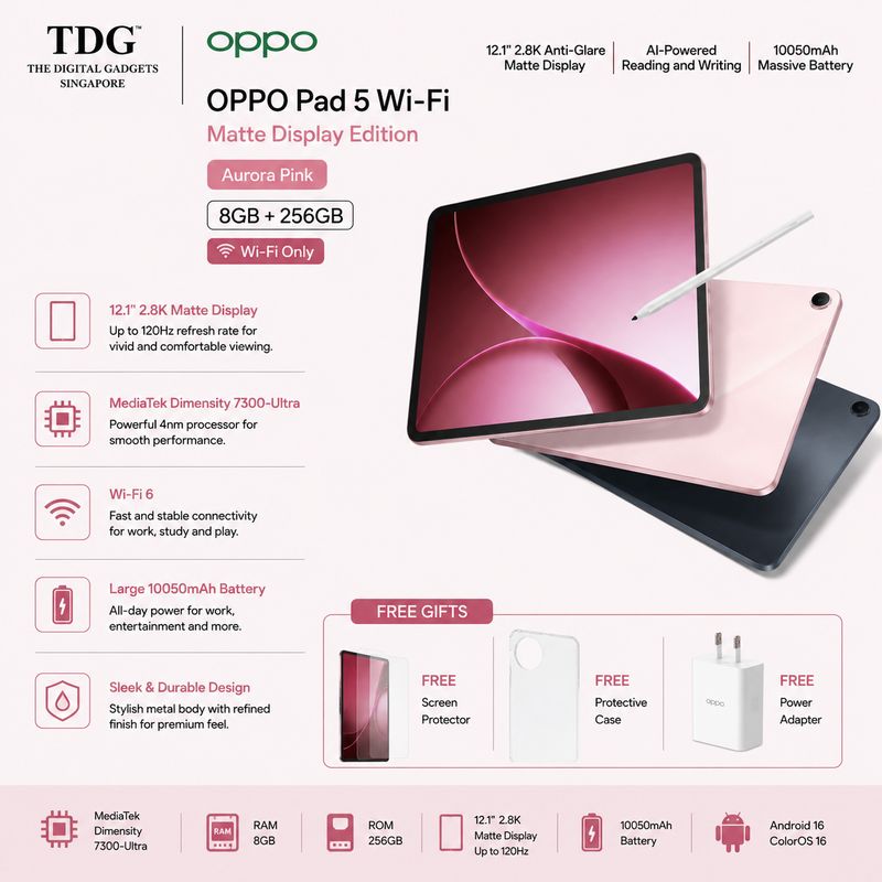 OPPO Pad 5 WIFI Matte Display Edition 256GB+8GB, Aurora Pink OPD2502