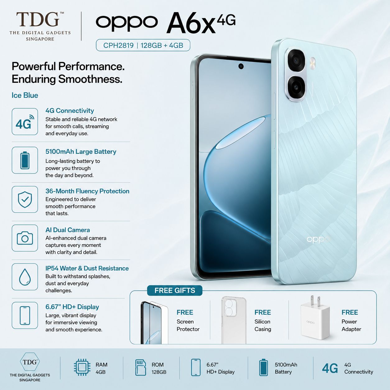OPPO A6x 4G CPH2819 128GB+4GB, Ice Blue SG