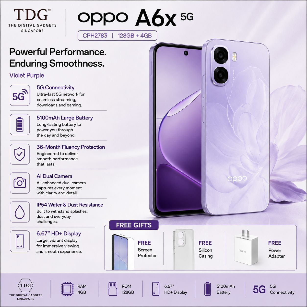 OPPO A6x 5G CPH2783 128GB+4GB, Violet Purple SG