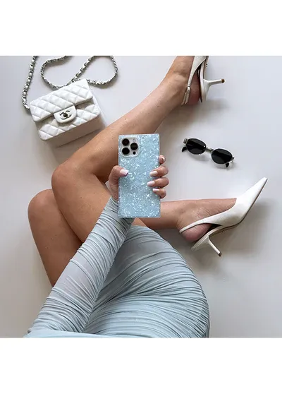 Flaunt iPhone 17 Pro Max SQUARE MagSafe Case - Icy Blue Faux Pearl