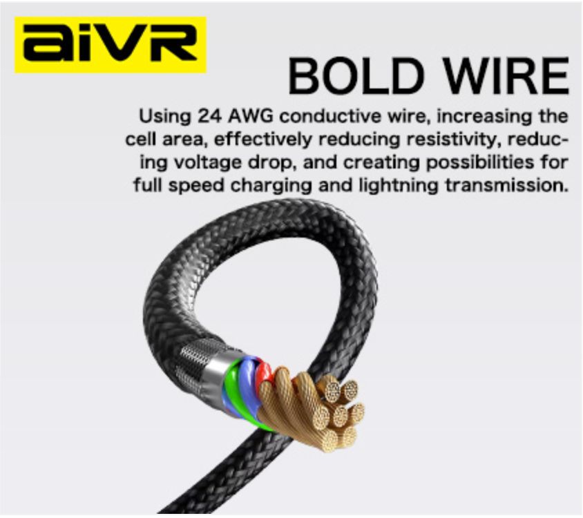 Aivr K376R-3C Type-C to Type-C Cable, 3M Black