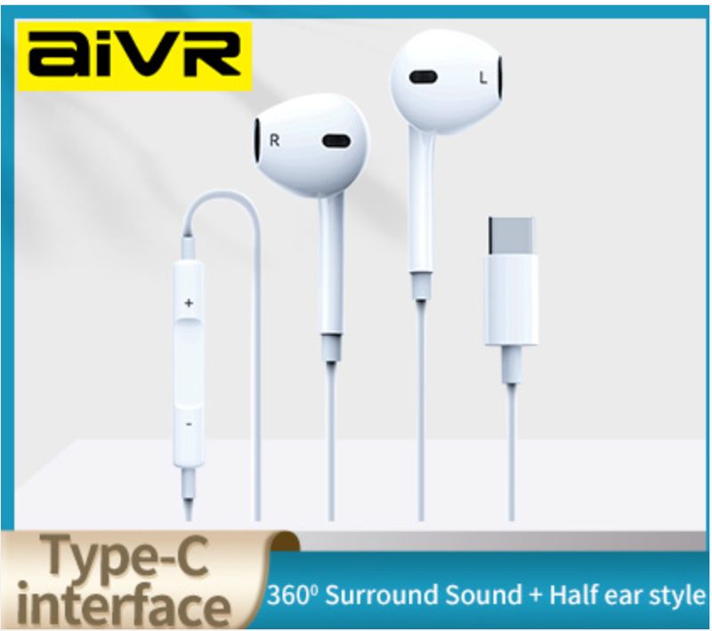 Aivr H116H Type-C Wired Earphone, Black/White