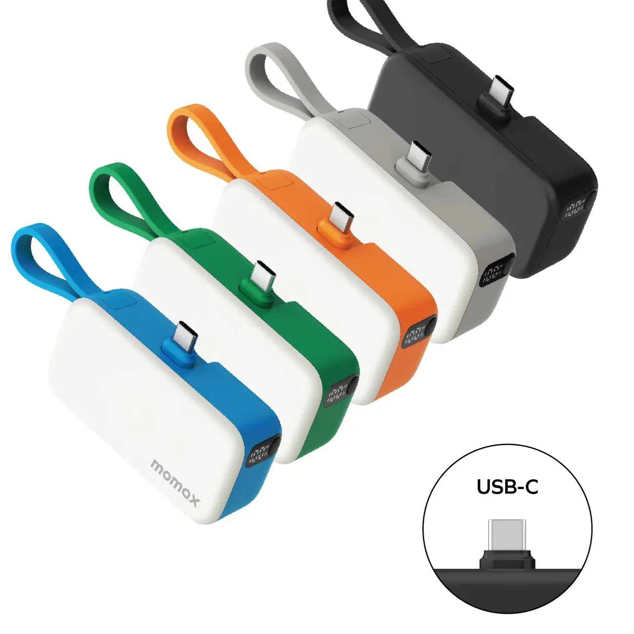 Momax 3-in-1 Mini Power Bank with USB-C Plug 5000mAh, Green