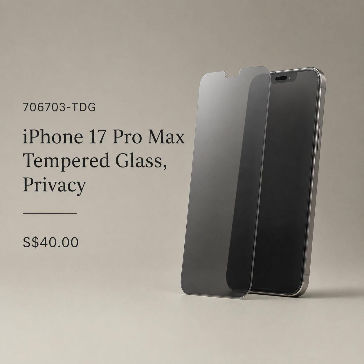 TDG iPhone 17 Pro Max Tempered Glass, Privacy