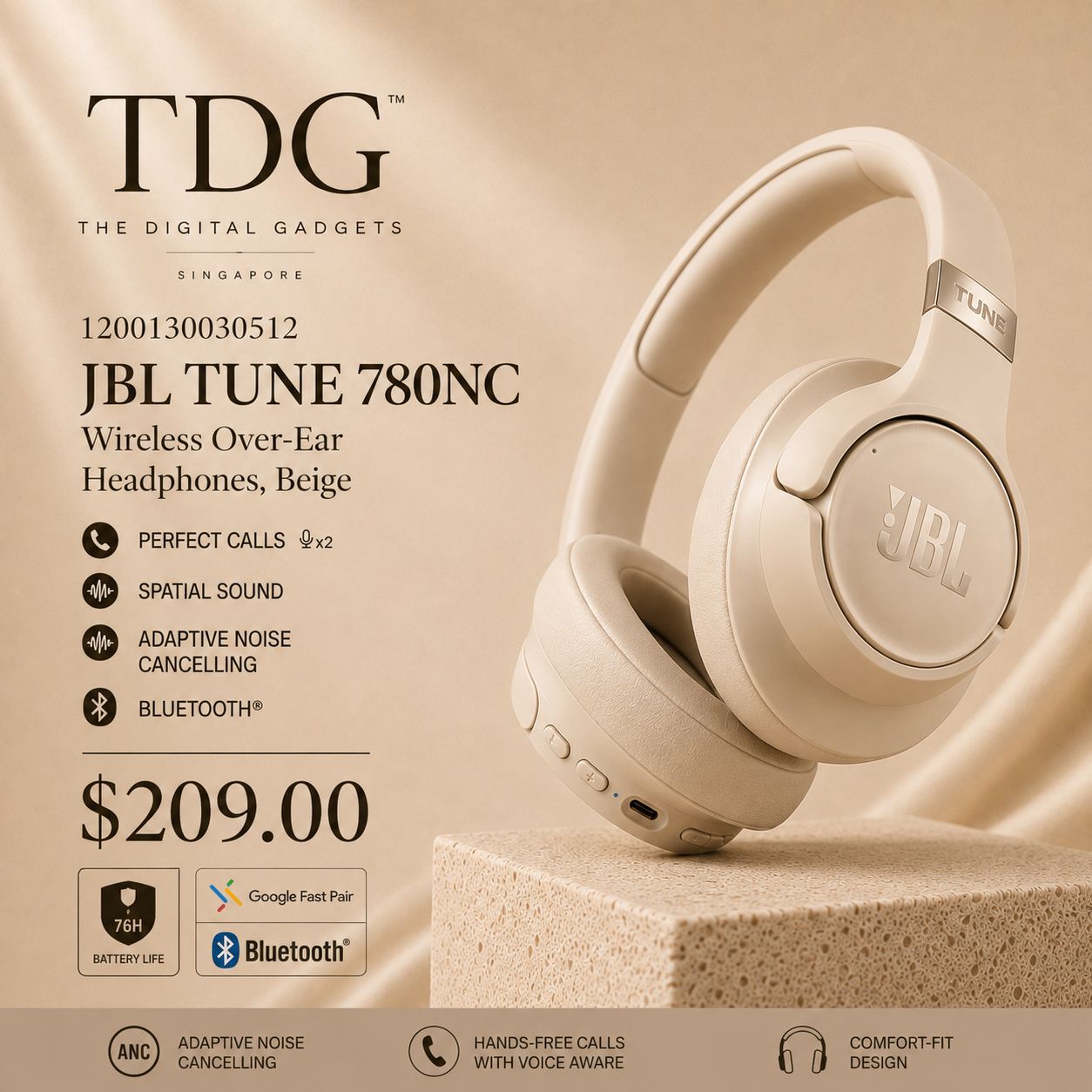 JBL TUNE 780NC, BEIGE