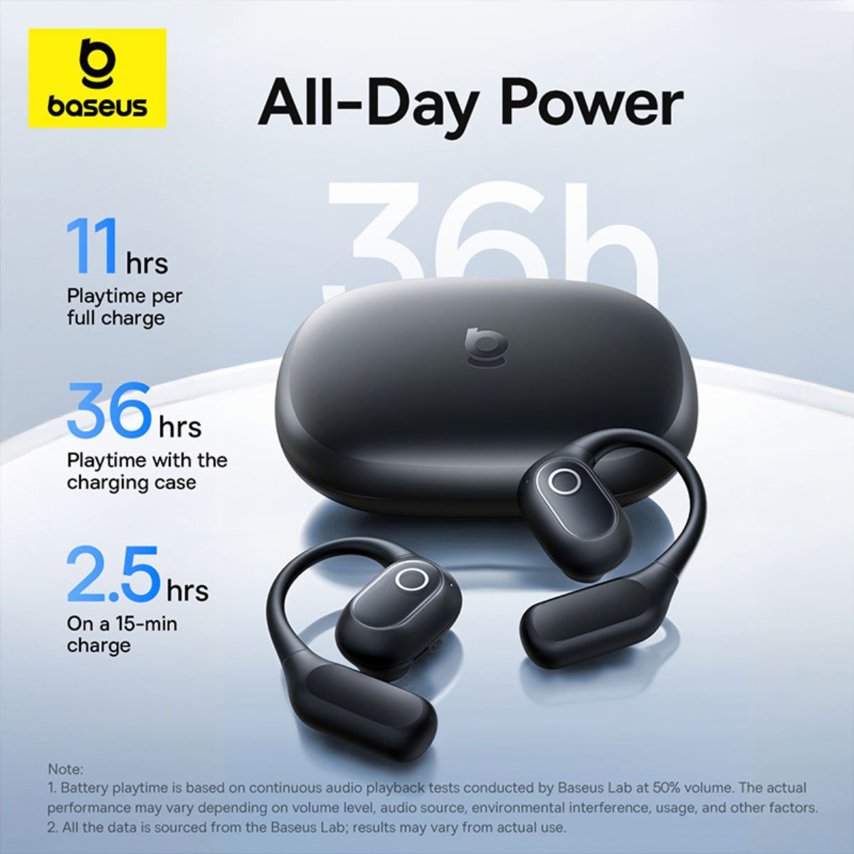 Baseus Eli 2i Fit Open Ear Earbuds, Black