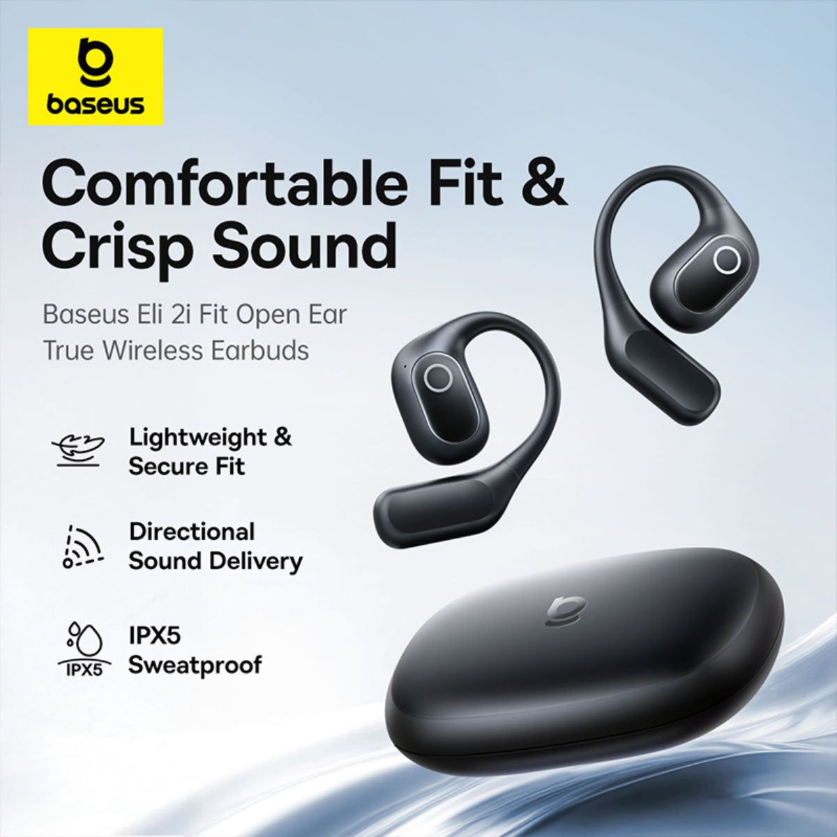 Baseus Eli 2i Fit Open Ear Earbuds, Black