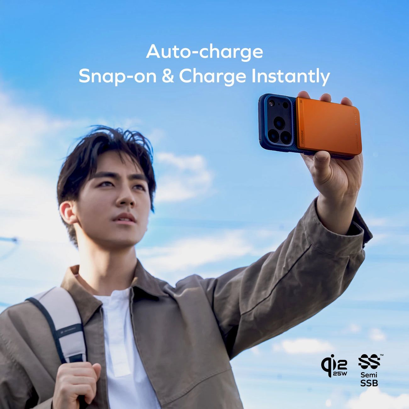 Momax 1-POWER S.PASS2 Magnetic Wireless Power Bank 10,000mAh, Orange