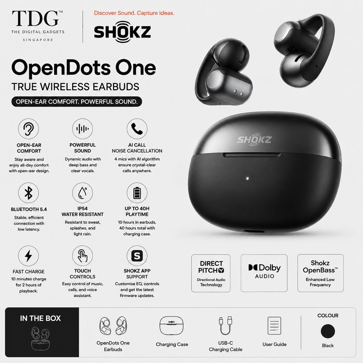 SHOKZ OPENDOTS ONE TRUE WIRELESS EARBUDS BLACK (SHOKZ E310-ST-BK)