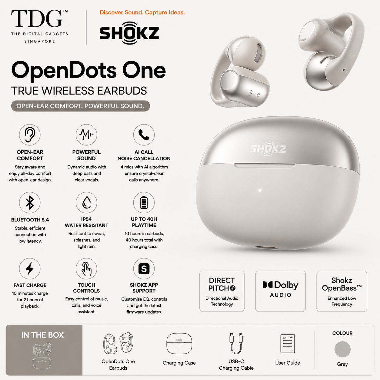 SHOKZ OPENDOTS ONE TRUE WIRELESS EARBUDS GREY (SHOKZ E310-ST-GY)