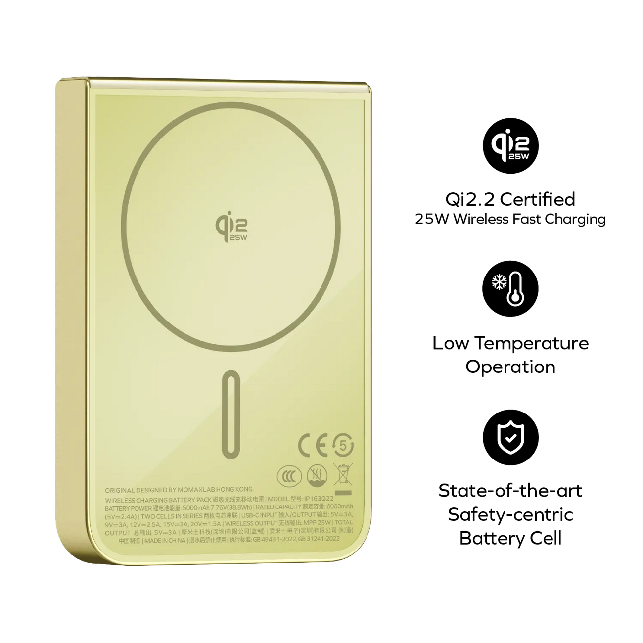 Momax 1-POWER S.PASS2 Magnetic Wireless Power Bank 10,000mAh, Yellow