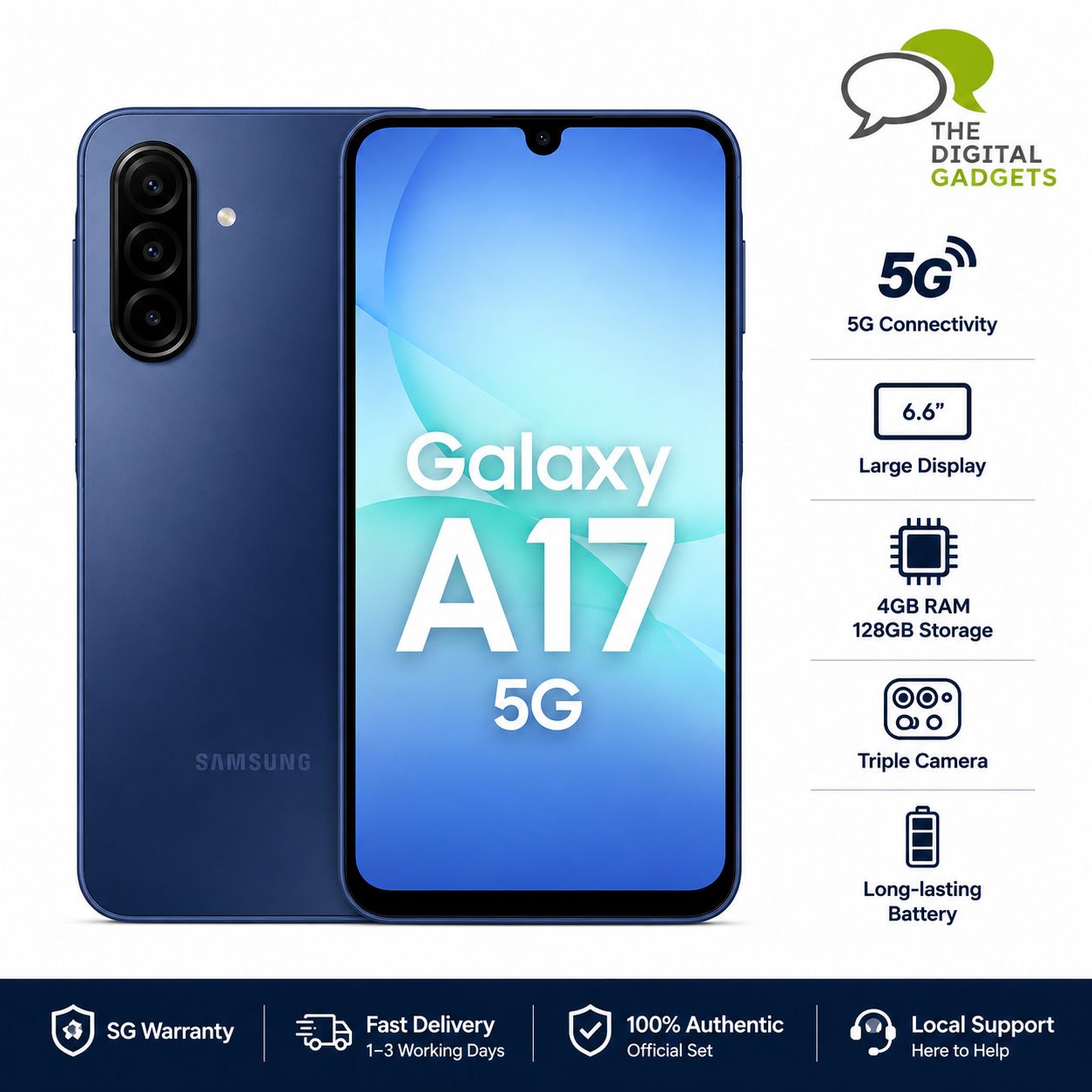Samsung Galaxy A17 5G 128GB Blue (4GB RAM) Dual SIM Smartphone – SG Warranty
