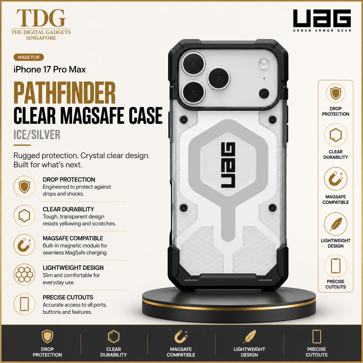 UAG iPhone 17 Pro Max Pathfinder Clear MagSafe Case - Ice/Silver