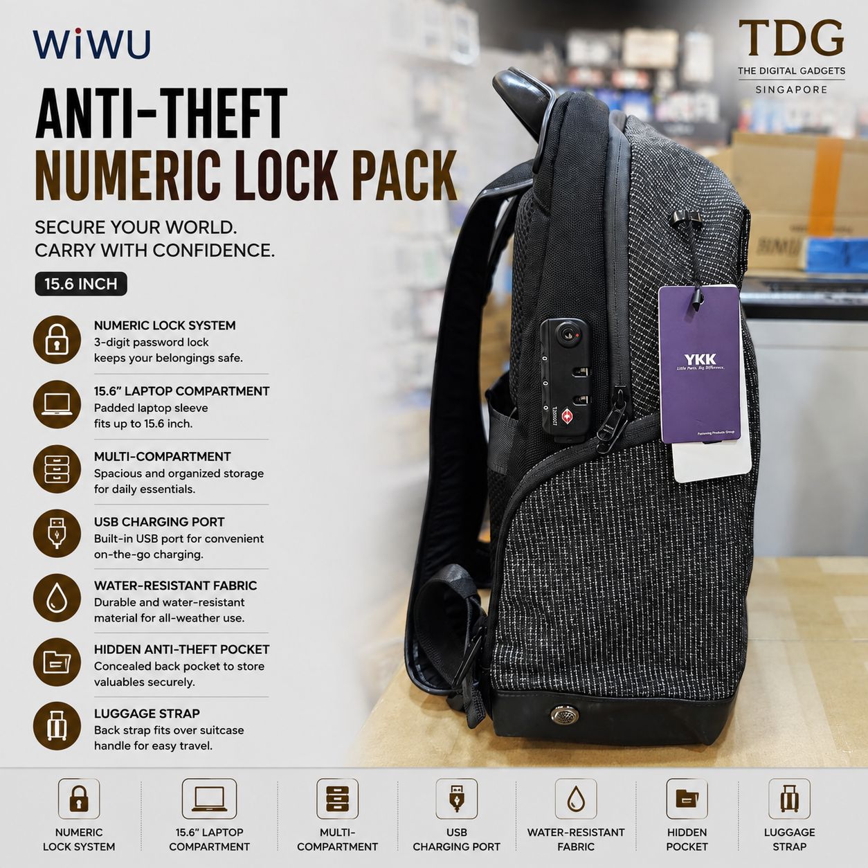 WiWU Anti-Theft Numeric Lock Pack 15.6 inch