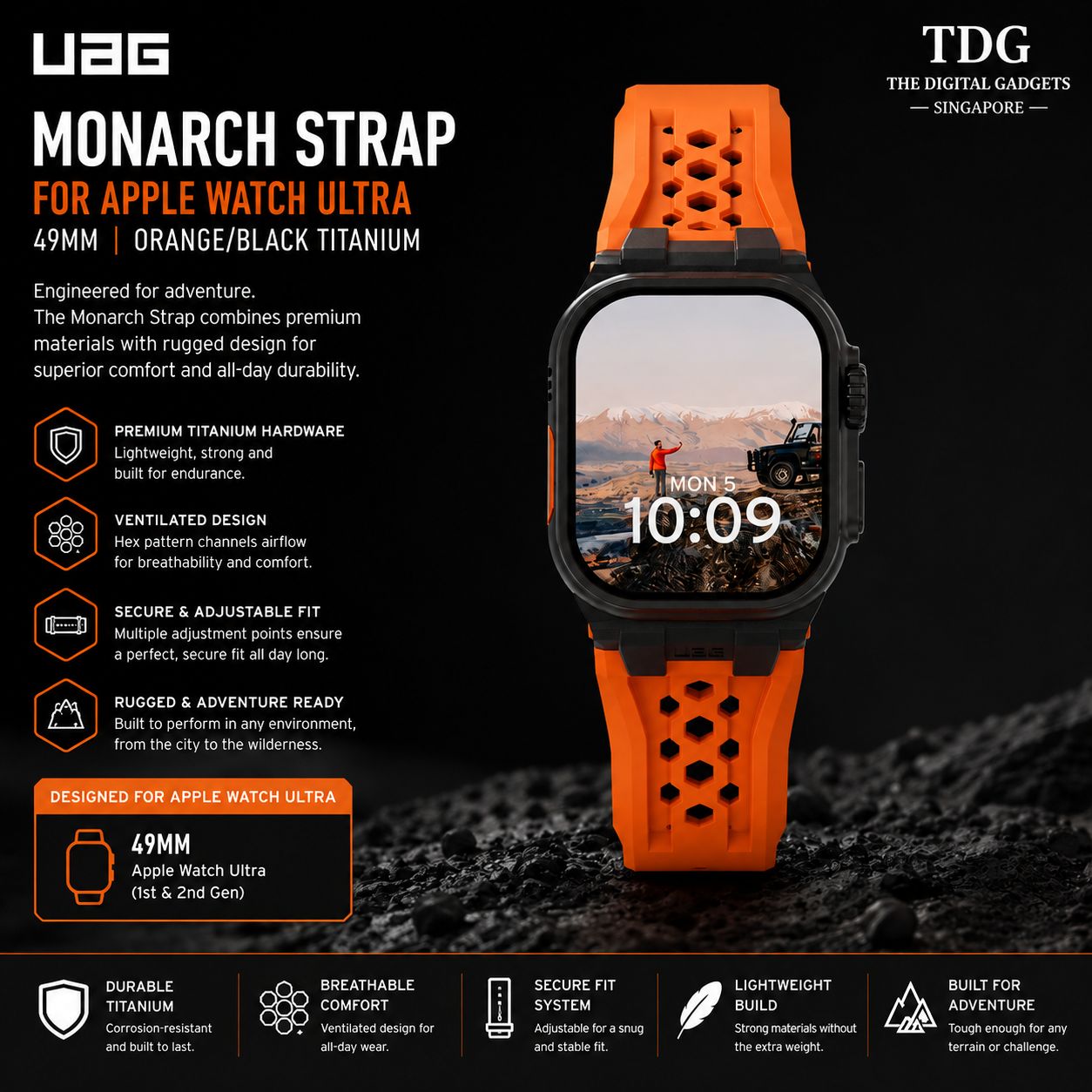 UAG Apple Watch Monarch Strap – Orange / Black Titanium