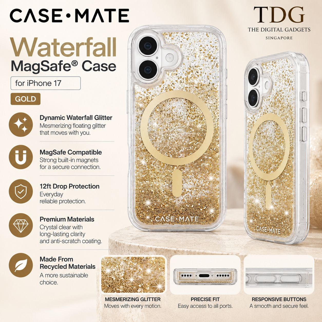 Case-Mate iPhone 17 Waterfall MagSafe Case, Gold