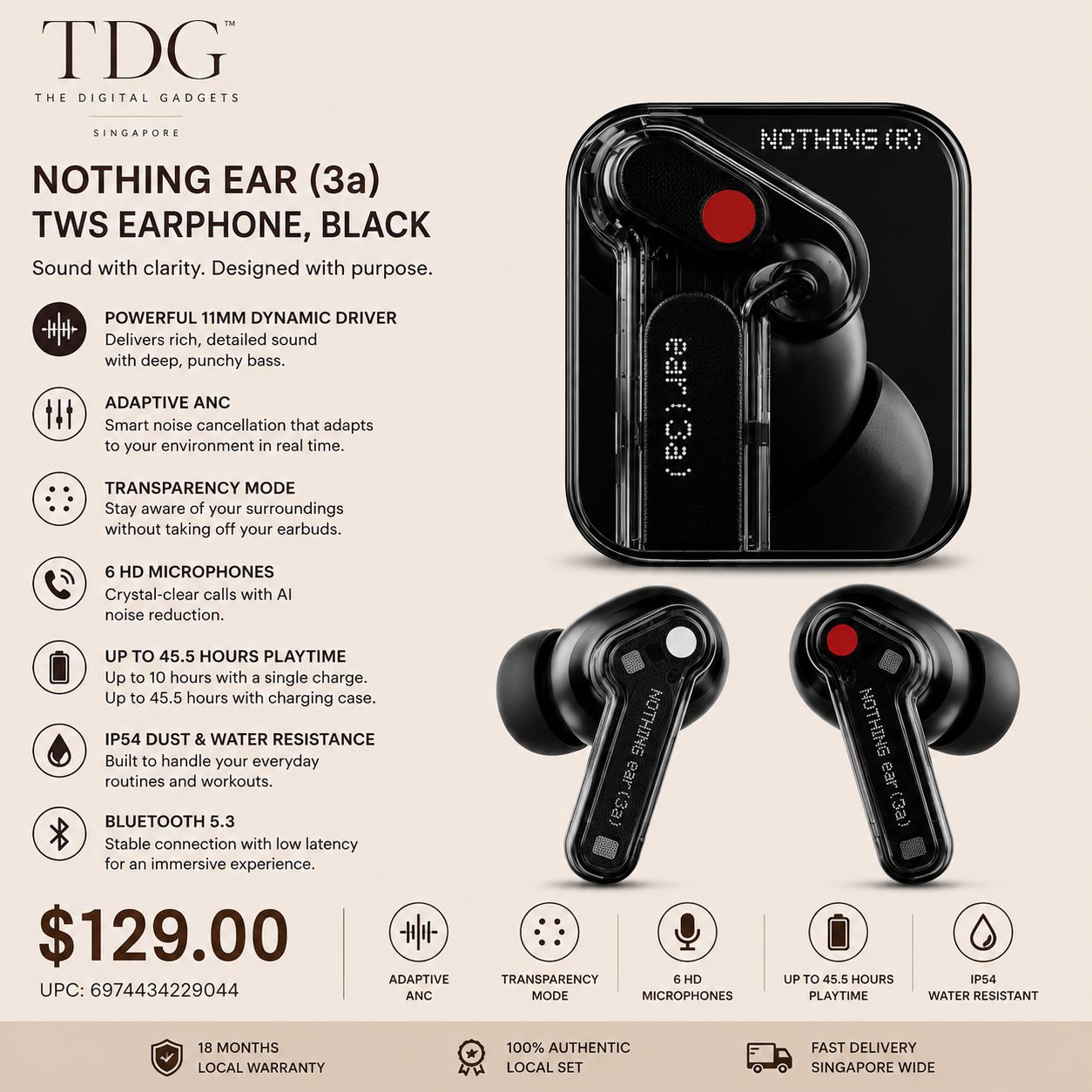 Nothing Ear (3a) TWS Earphones – Black