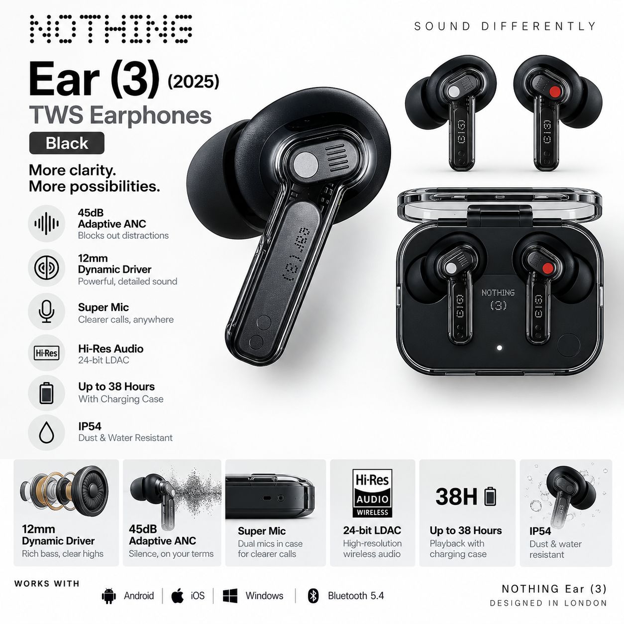 Nothing Ear (3) (2025) TWS Earphones – Black