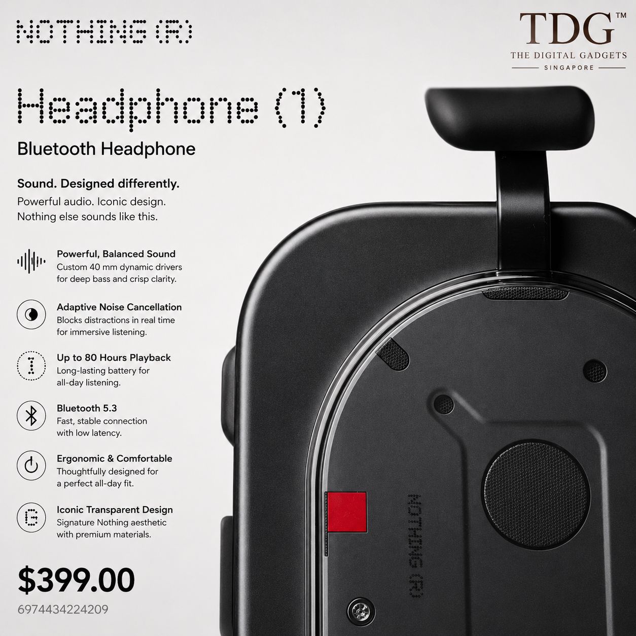 Nothing Headphone (1) Bluetooth Headphones – Black