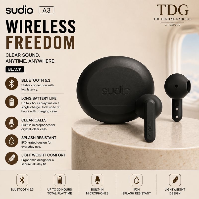 Sudio A3 Wirless Earbuds, Black