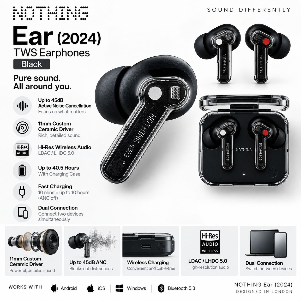 Nothing Ear (2024) TWS Earphones – Black