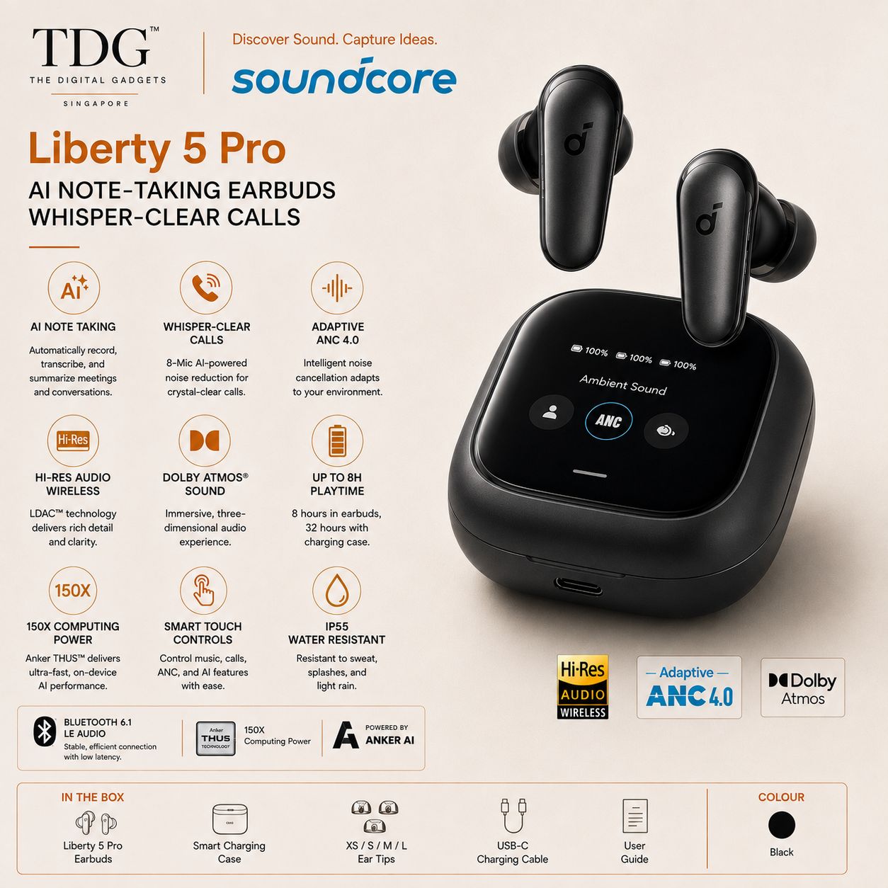 Anker Liberty 5 Pro TWS Earphone, Black