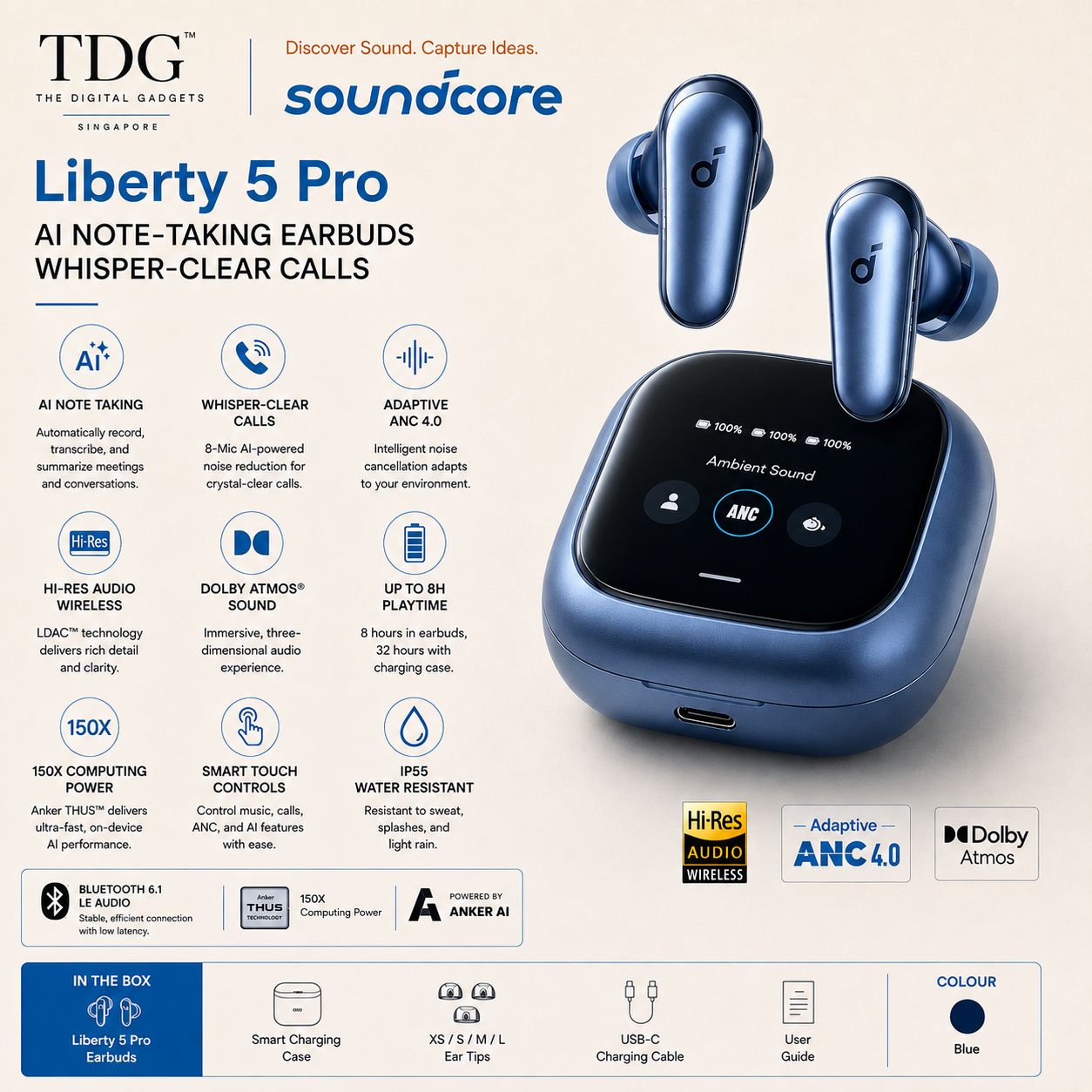 Anker Liberty 5 Pro TWS Earphone, Blue