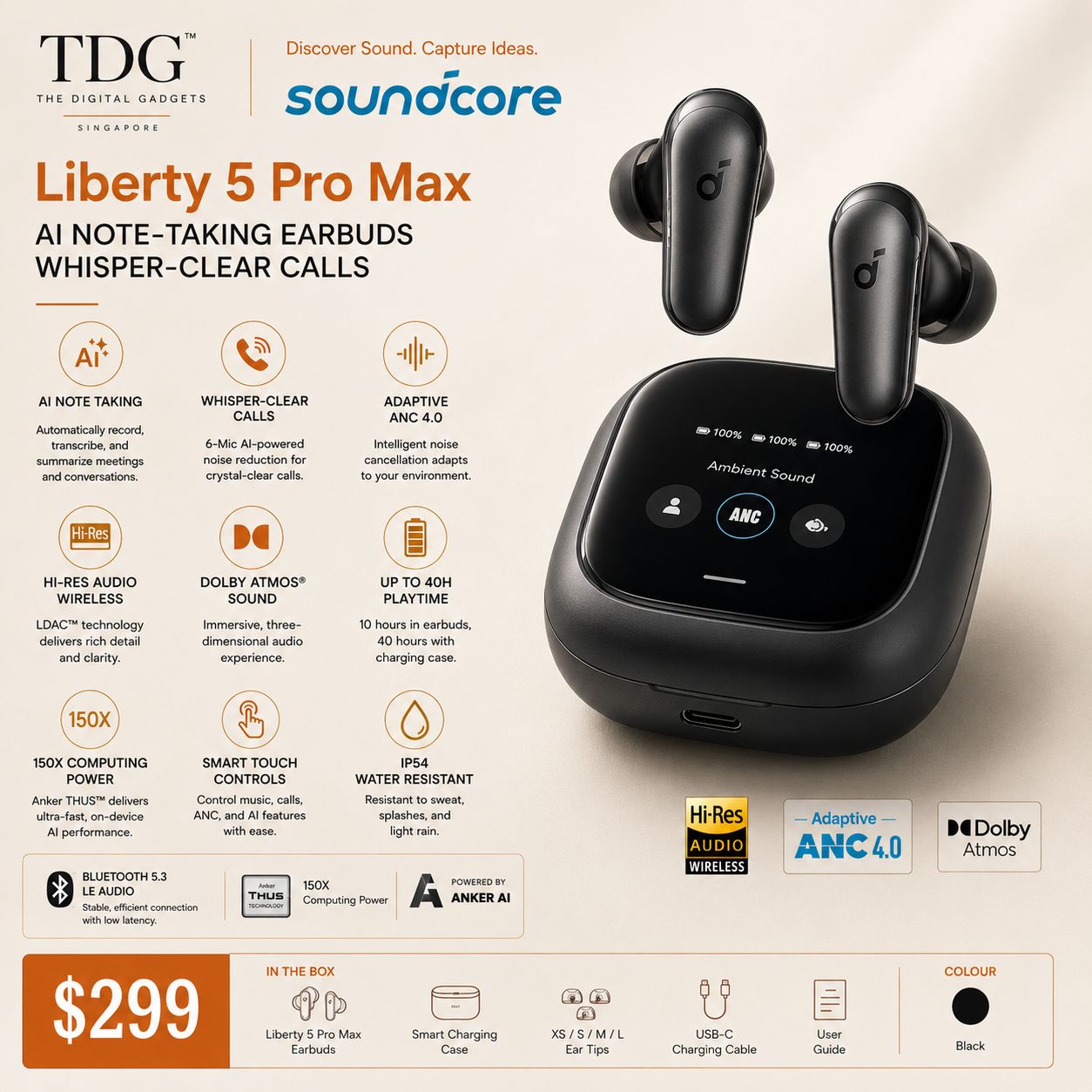 Anker Liberty 5 Pro Max TWS Earphone, Black