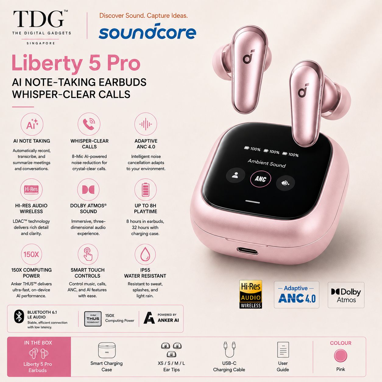 Anker Liberty 5 Pro TWS Earphone, Pink
