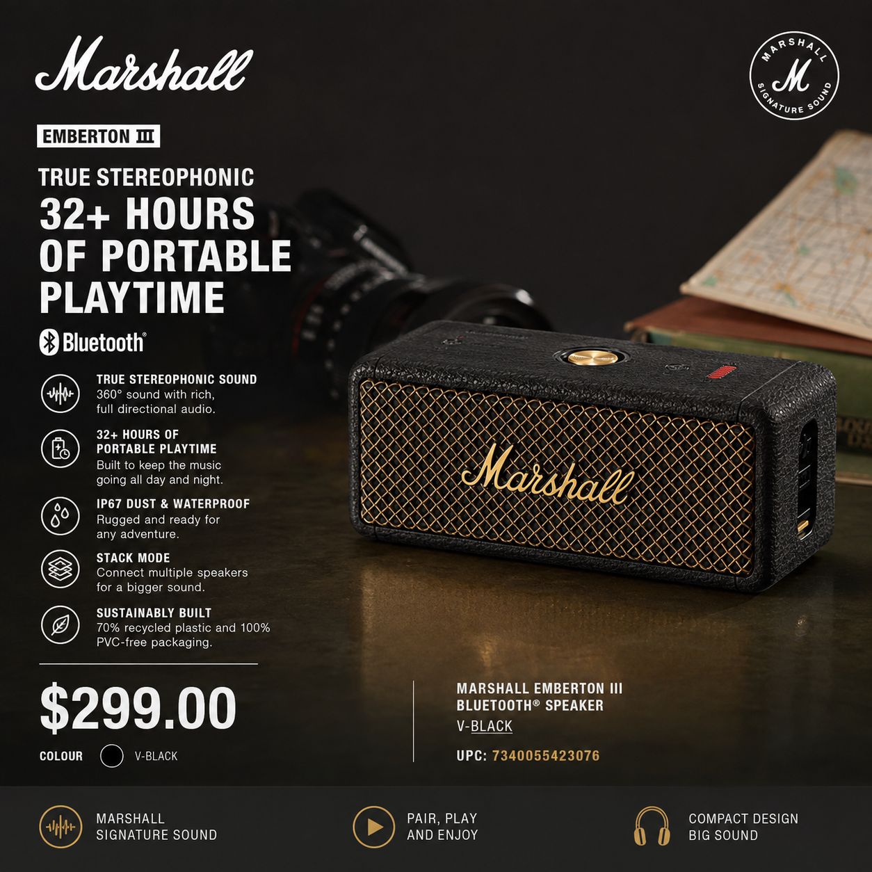 Marshall Emberton III Bluetooth Speaker, V-Black (Online $299)