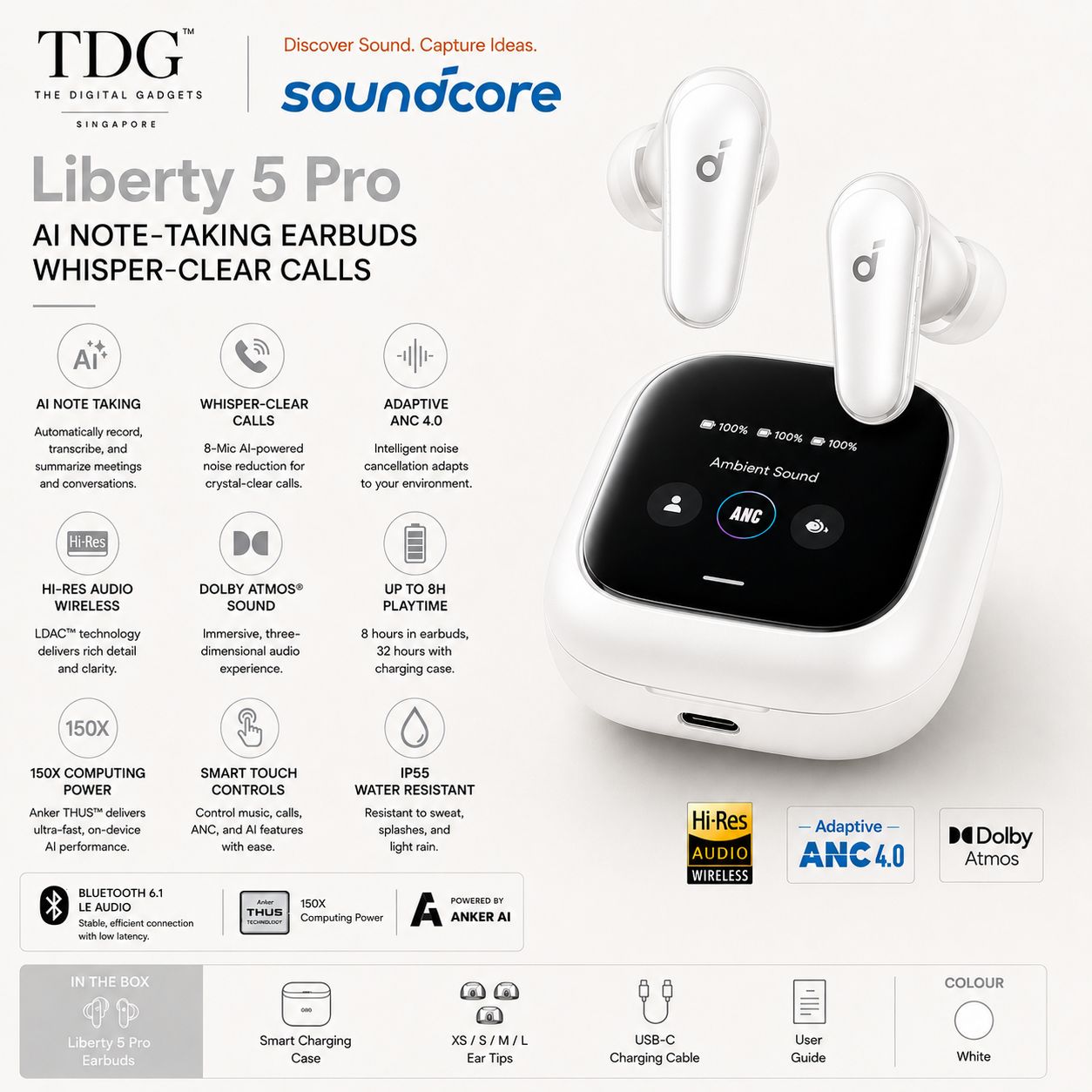 Anker Liberty 5 Pro TWS Earphone, White