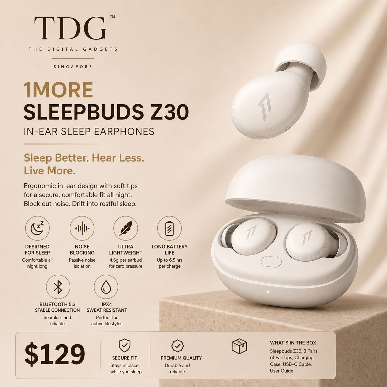 1MORE Sleepbuds Z30 Earphone, White