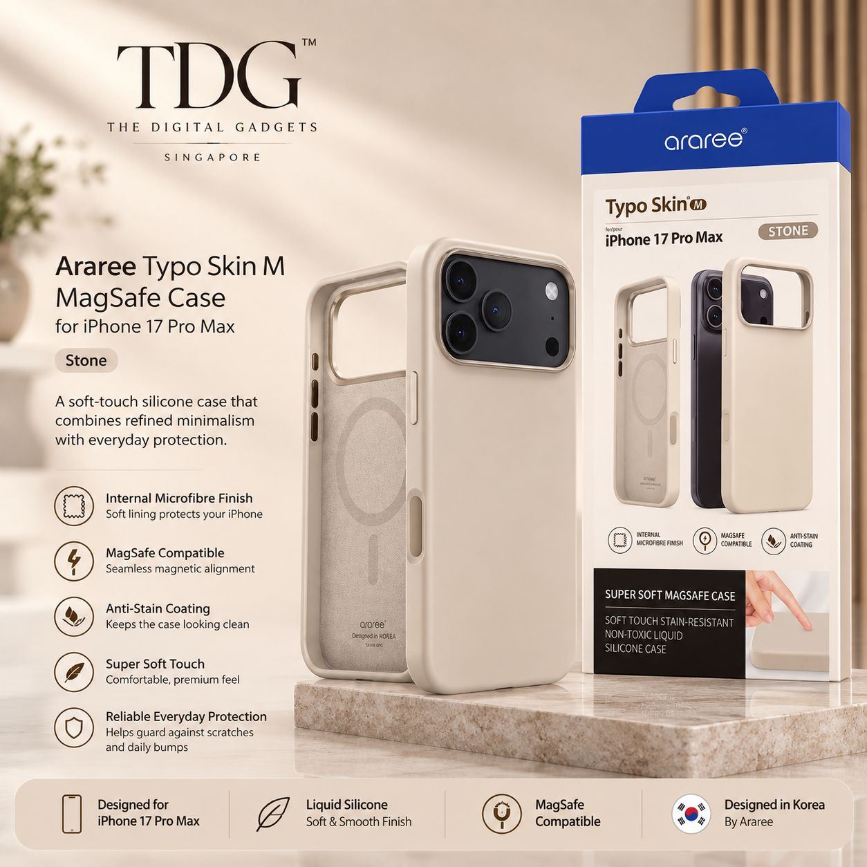 Araree Typo Skin M MagSafe Case for iPhone 17 Pro Max - Stone