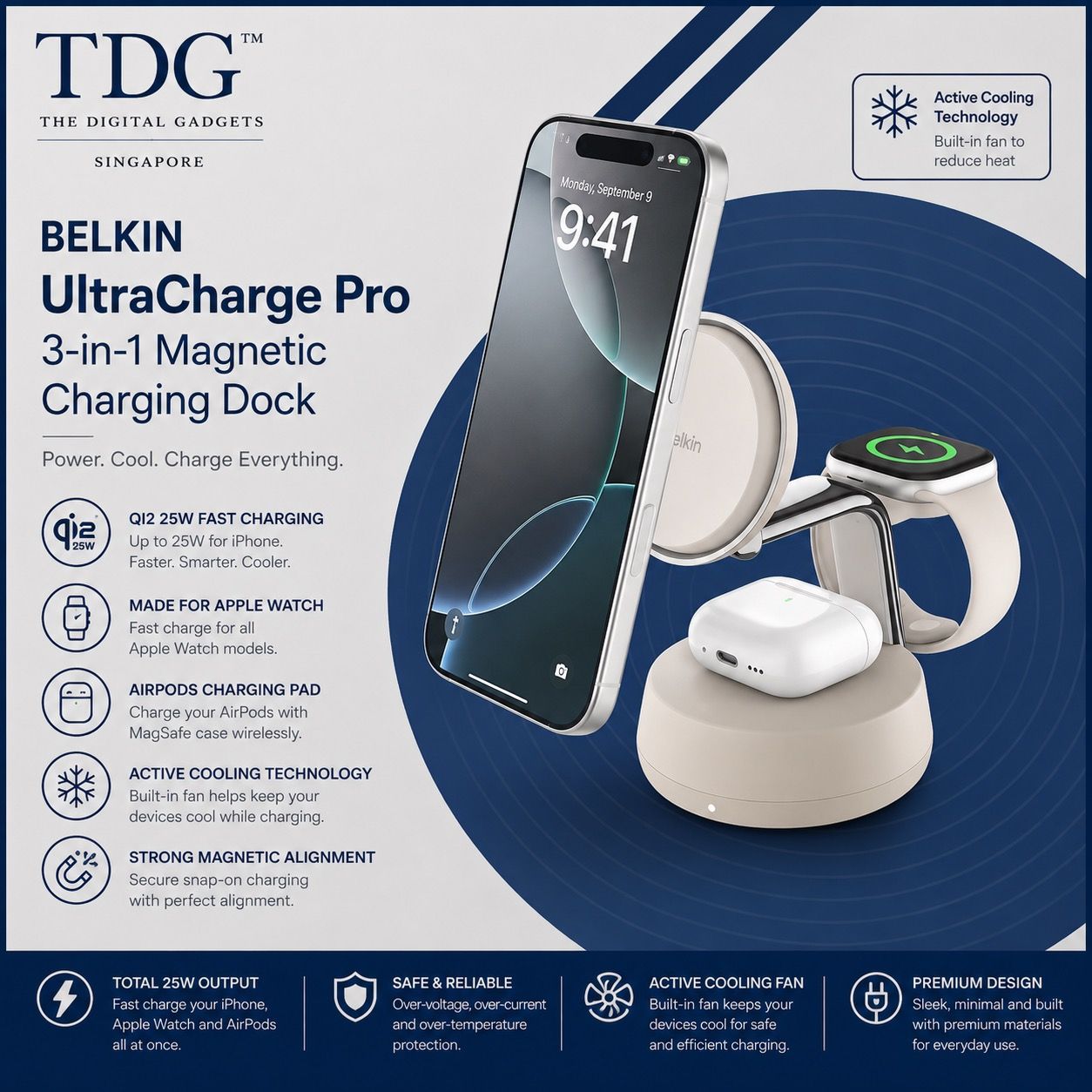 Belkin UltraCharge Pro 3-in-1 Magnetic Charging Dock, White