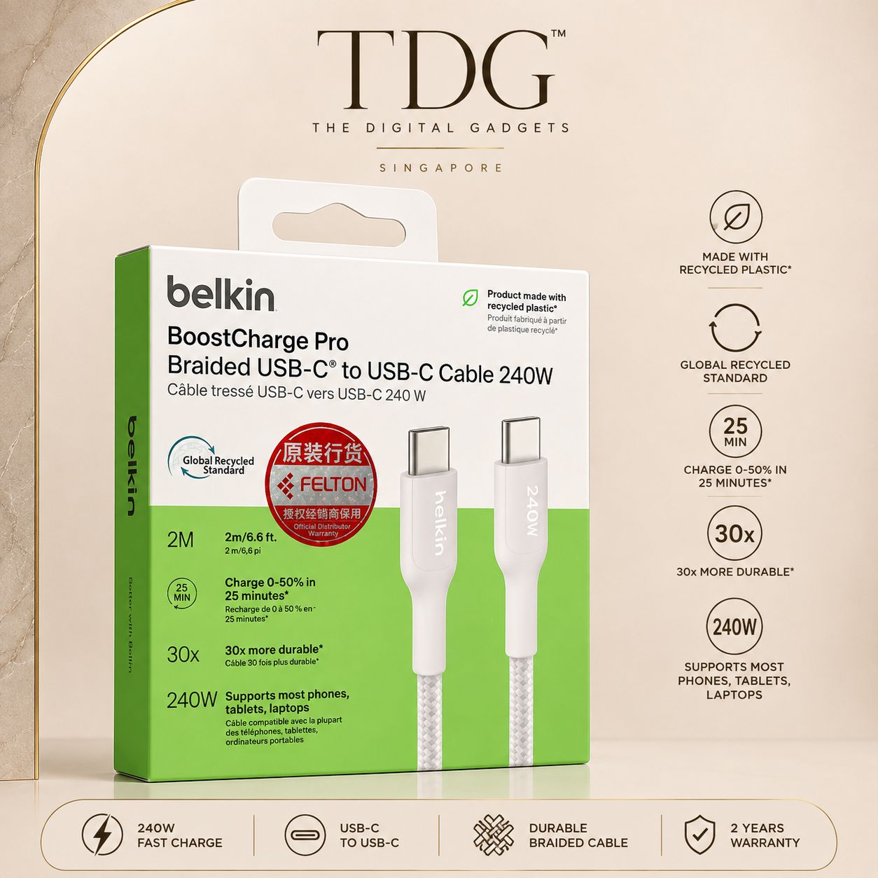 Belkin BoostCharge Pro USB-C to USB-C Cable, 2M White (Online $39.90)