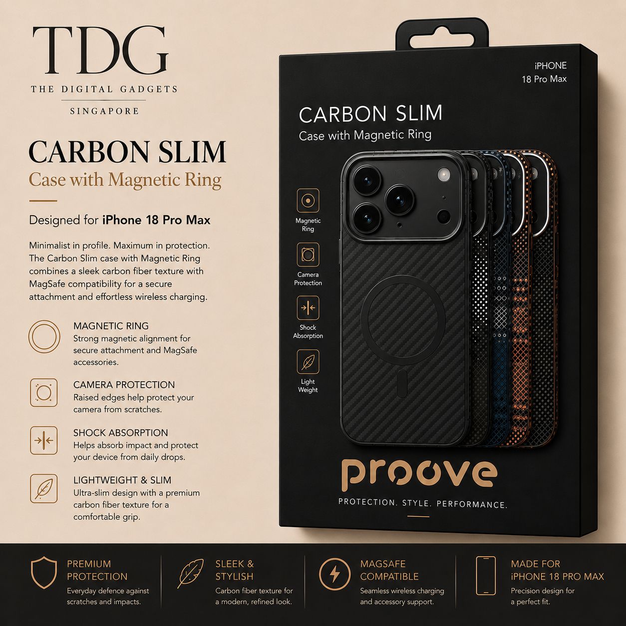 Proove Carbon Slim Case with Magnetic Ring for iPhone 18 Pro Max