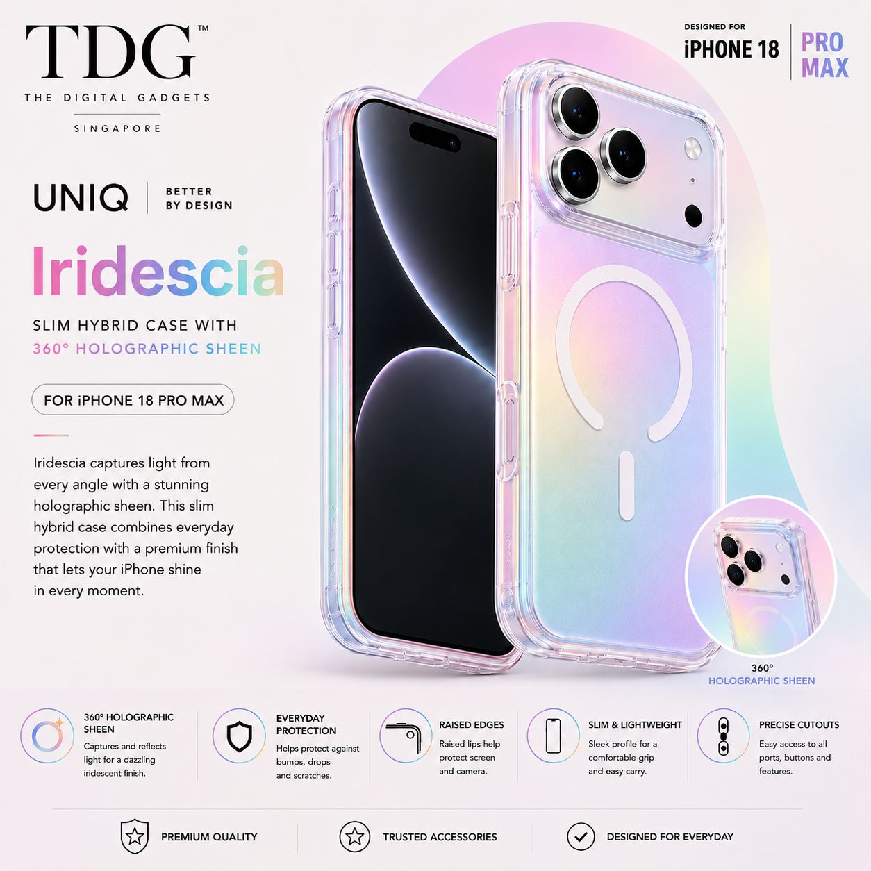 UNIQ Iridescia Slim Hybrid Case for iPhone 18 Pro Max
