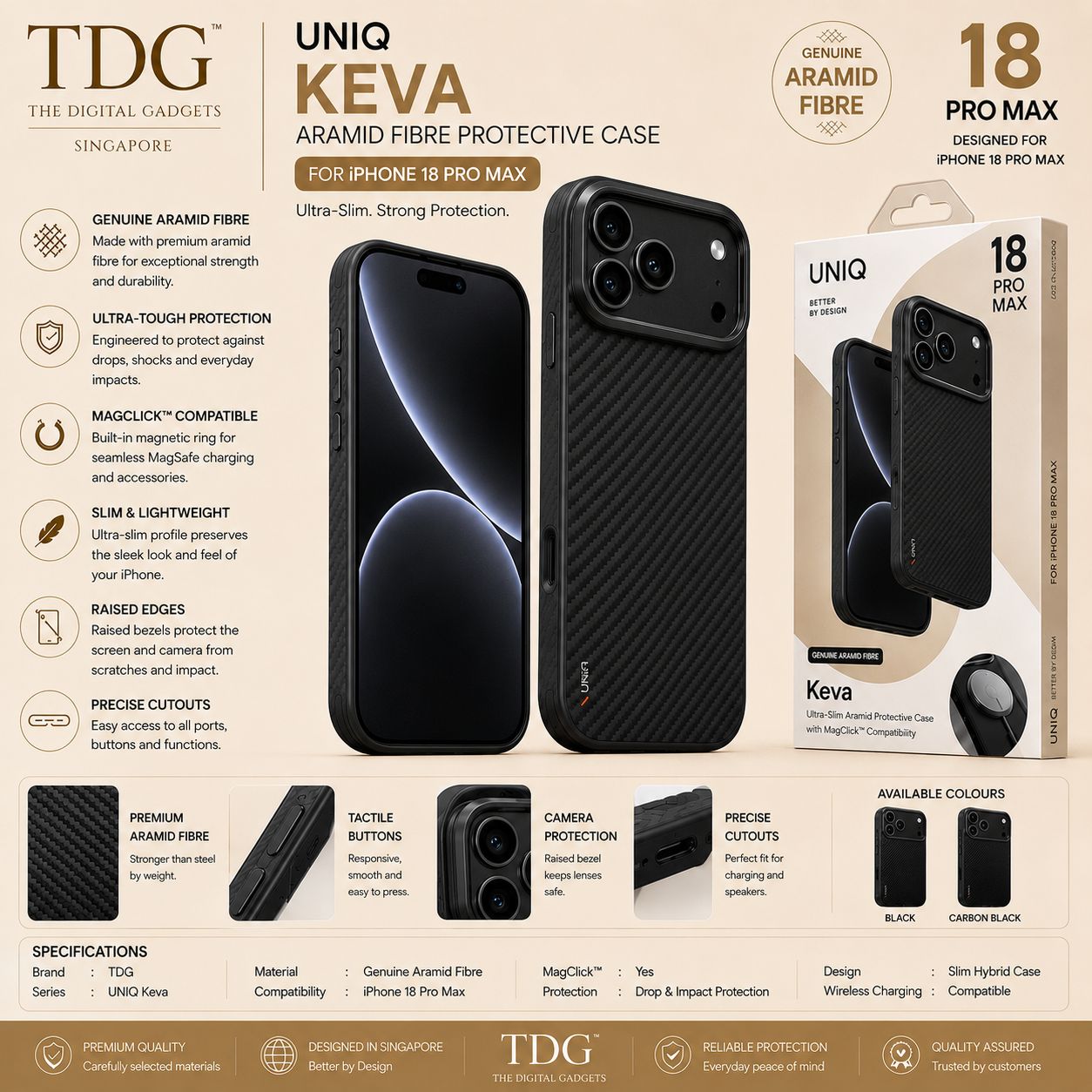 UNIQ Keva Aramid Fibre Protective Case for iPhone 18 Pro Max