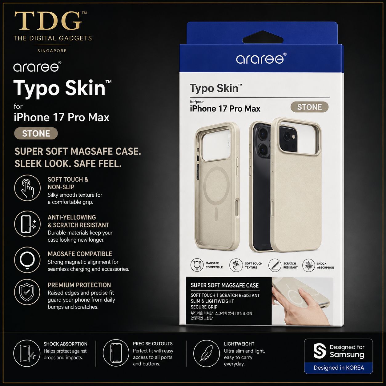 Araree iPhone 17 Pro Max Typo Skin Case, Stone