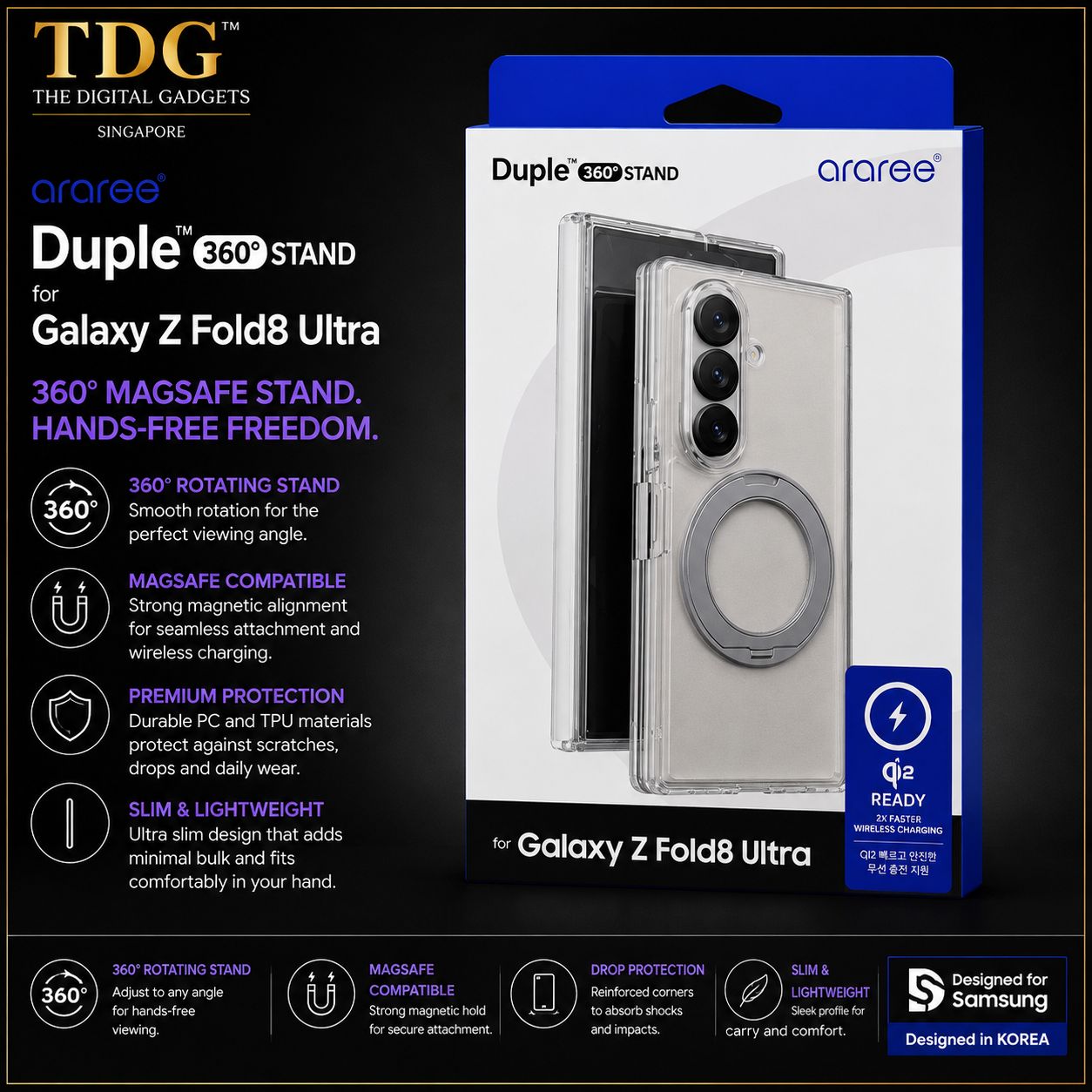 Araree Samsung Galaxy Z Fold8 Ultra Duple 360M Case, Stand Clear