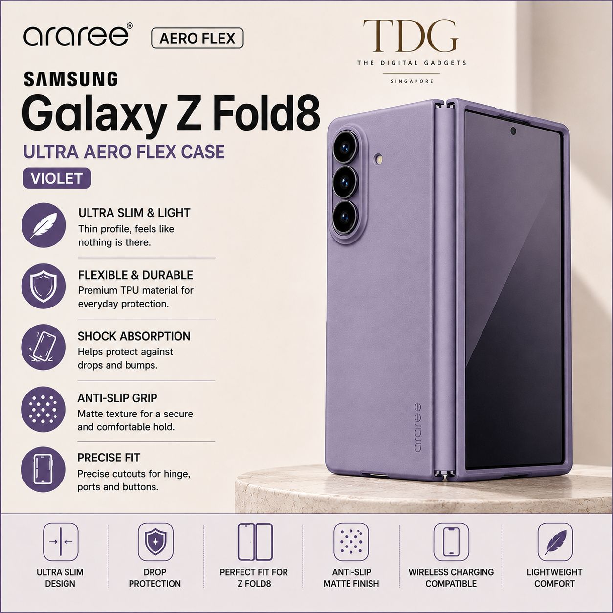 Araree Samsung Galaxy Z Fold8 Ultra Aero Flex Case, Violet