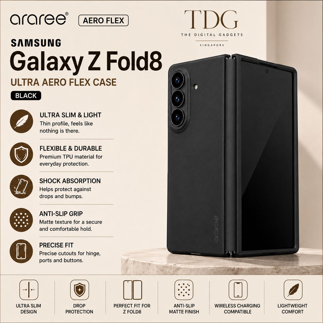 Araree Samsung Galaxy Z Fold8 Ultra Aero Flex Case, Black