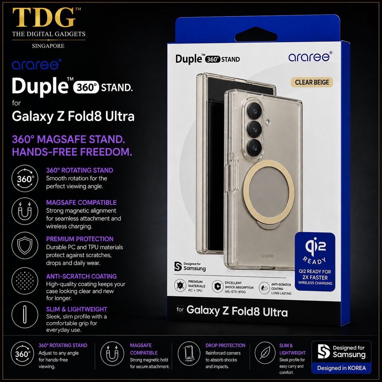Araree Samsung Galaxy Z Fold8 Ultra Duple 360M Case, Clear Cream