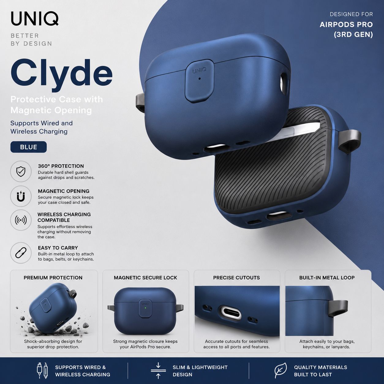 Uniq AirPods Pro 3 Clyde Protective Case, Blue