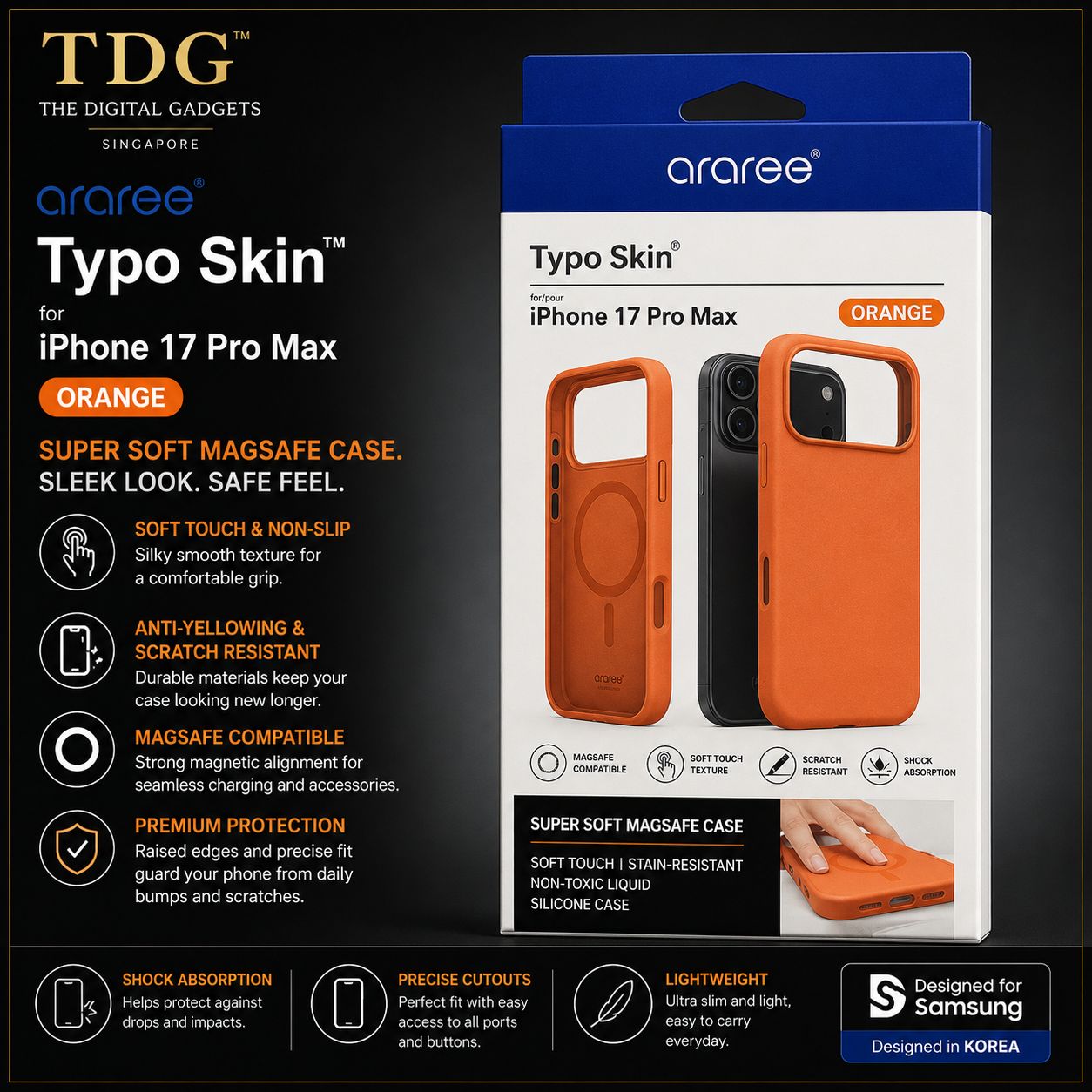 Araree iPhone 17 Pro Max Typo Skin Case, Orange
