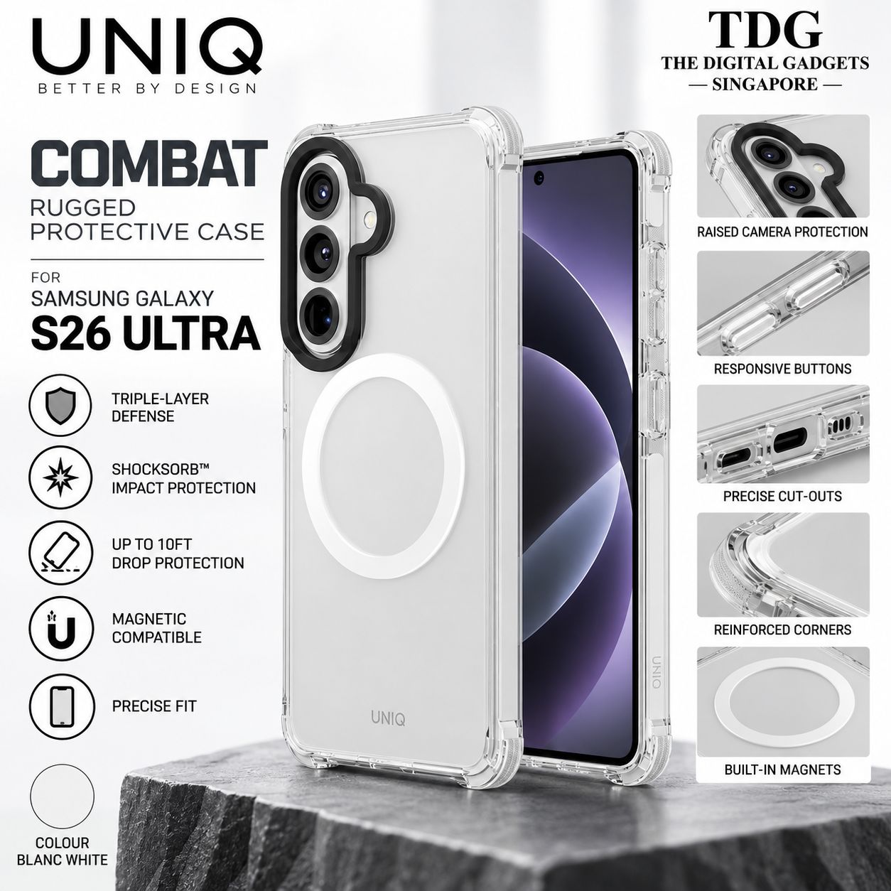 UNIQ Samsung Galaxy S26 Ultra Combat Rugged Protective Case - Blanc White