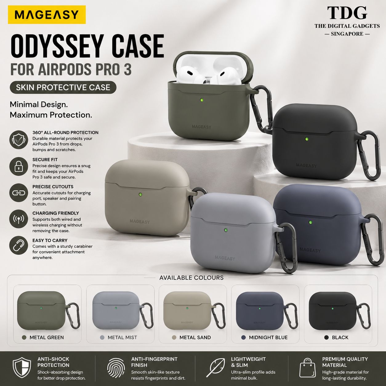 MAGEASY AirPods Pro 3 Skin Protective Case, Cosmic Silver