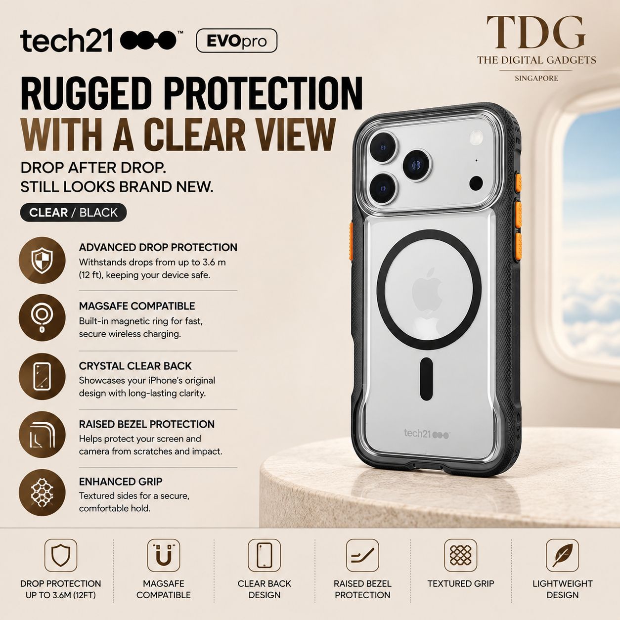 Tech21 iPhone 17 Pro Max Evopro Case, Clear/Black